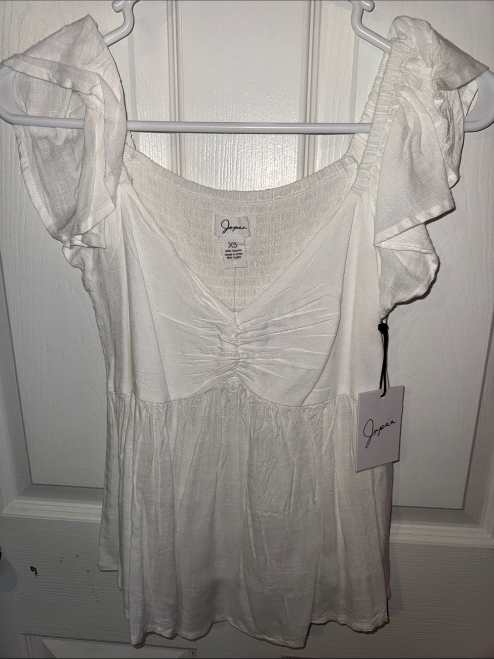 NWT Women’s XS Japna White Flutter Sleeve Peasant Blouse